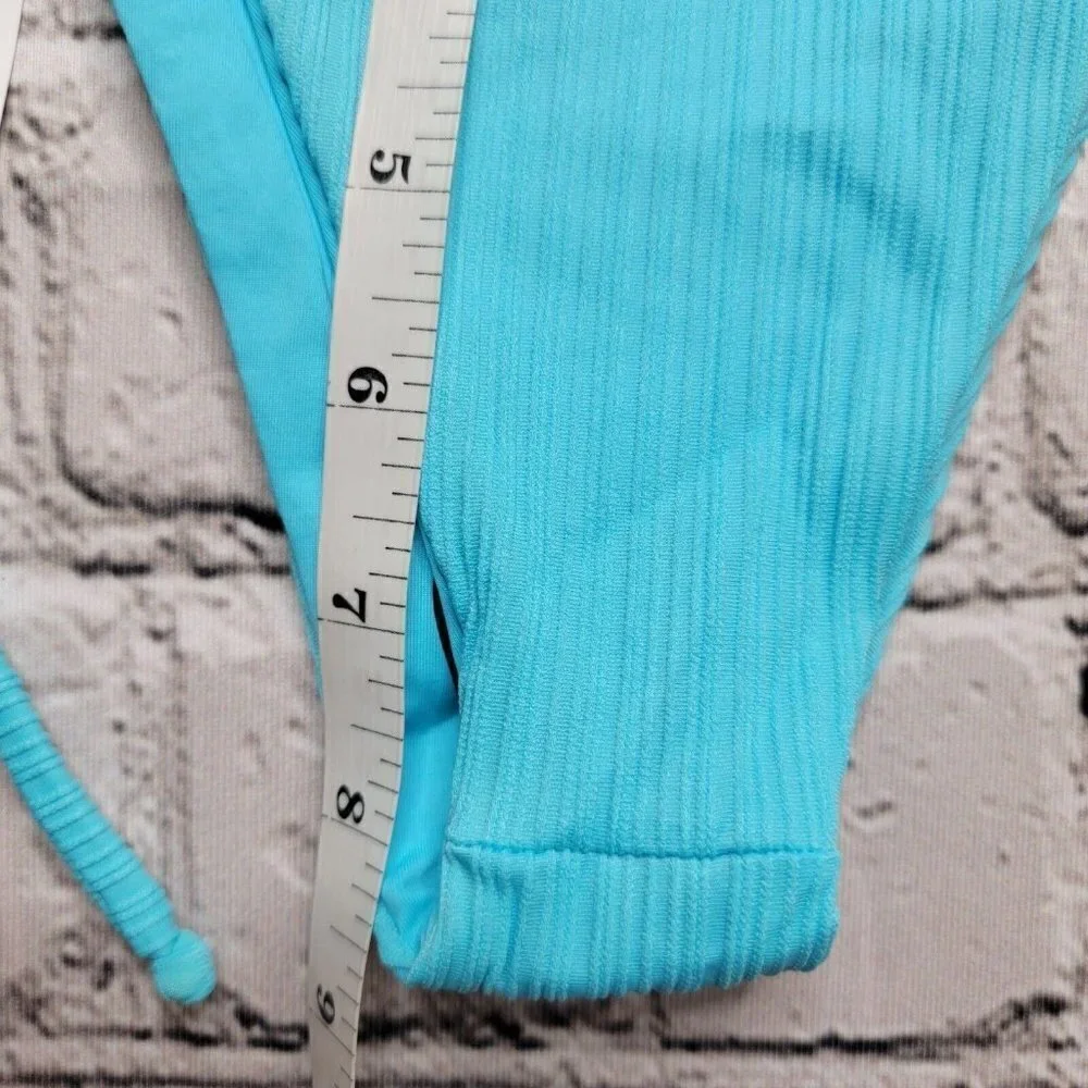 Frankies Bikinis Tia Plisse Bikini Bottom In Aquamarine‎ NWT Size L